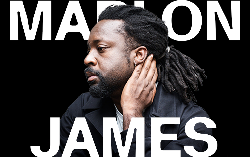 Marlon James against a black background.