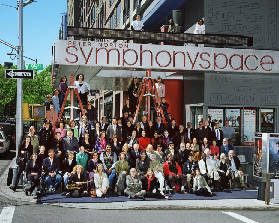 The staff of Symphony Space gathered joyfuly outside of the theater on West 95th Street.