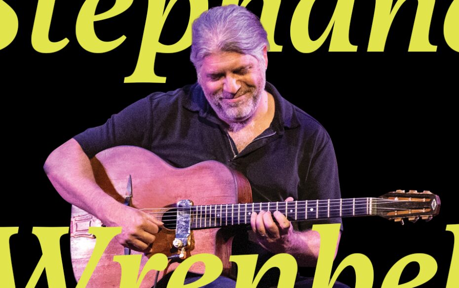 Stéphane Wrembel playing guitar in front of a black background, with text that says, "Stéphane Wrembel."
