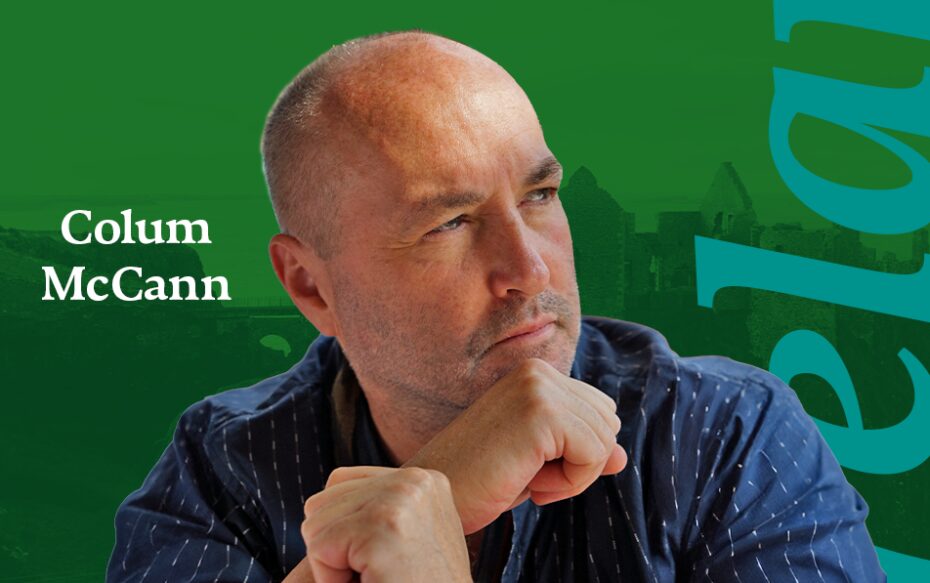Against a green background: a headshot of Colum McCann. The author's name appears in white text on the left side of the image.