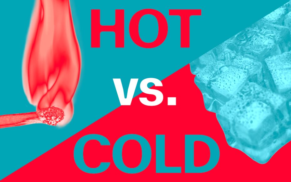 Image of a matchstick with fire and an ice cube with the words Hot Vs. Cold