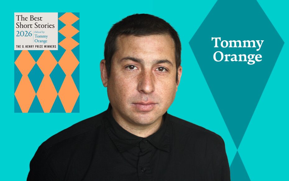 Tommy Orange headshot and O. Henry Prize book cover against a teal background with the name Tommy Orange in white font