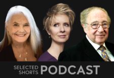 Lois Smith, a woman with long grey hair, Cynthia Nixon, a woman with short red hair, and Isaiah Sheffer, a man with short grey hair and glasses are looking forward.
