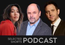 Nicole Kang, a woman with layered, long dark hair is next to Jason Alexander, a smiling bald man, and Santino Fontana, a pensive man looking to the side.