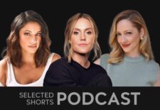 Headshots of three women, Richa Moorjani, Erinn Hayes, and Judy Greer in front of a black background..