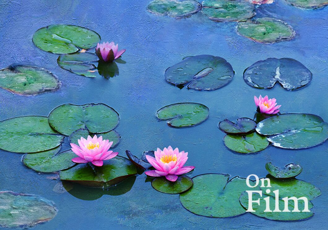 A painting of water lilies by Monet, featuring water lilies resting on the water.