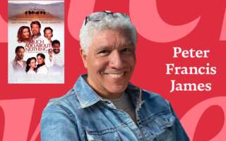 A headshot of Peter Francis James and a poster for Much Ado About Nothing.