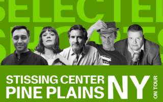 Against a green background: headshots of Bhavesh Patel, Colby Minifie, Griffin Dunne, Denis O'Hare, and Joe Donahue. Bottom text: Stissing Center, Pine Plains, NY on tour