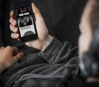 A person looks at their phone.